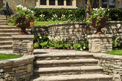 A stone stairs leading to a house.