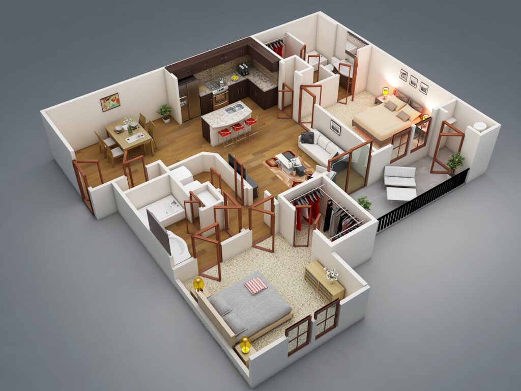 A floor plan of a two bedroom apartment.