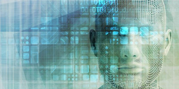 A digital image of a man's face with a digital background.
